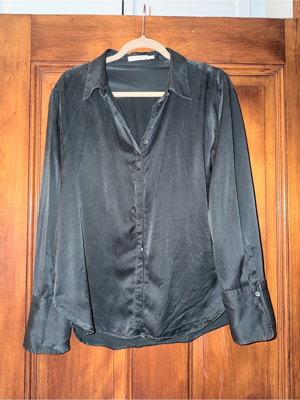 MM Lafleur Tatum Silk Charmeuse Button Down Top - XL - Hunter Green